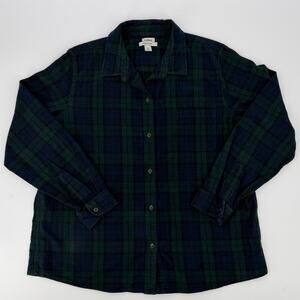 L.L.Bean Flannel Shirt Mens XL Green Blackwatch Plaid Cotton Button Up